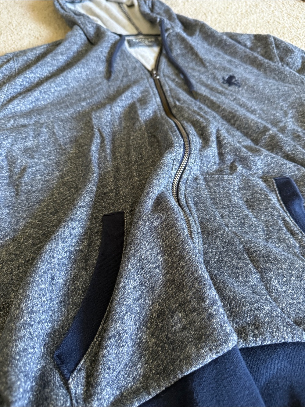 Express Men's Heather Gray Zip-Up Hoodie with Navy Trim